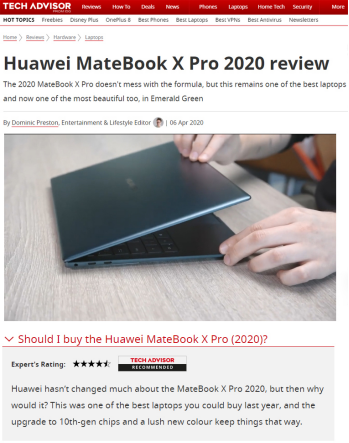 续写经典，智慧新升级，华为MateBook X Pro 2020款获外媒点赞！