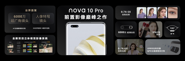 前置6000万全焦段追焦双摄：华为nova10系列发布