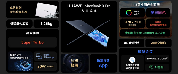 全新华为智慧旗舰轻薄本HUAWEI MateBook X Pro发布