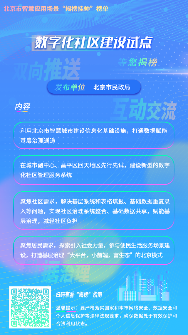 推动“智慧城市2.0”建设，北京发布10个智慧应用场景“揭榜挂帅”榜单！