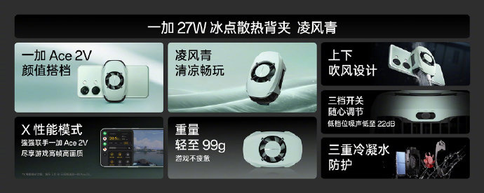 一加 27W 冰点散热背夹“凌风青”今日上午 10 点开售：首销价 239 元，支持一加 Ace 2V 开启 X 性能模式